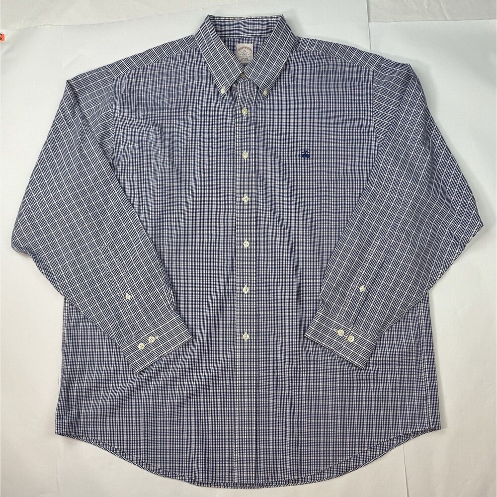 Brooks Brothers 346 Mens Blue White Plaid Long Sleeve Button Down Shirt XL